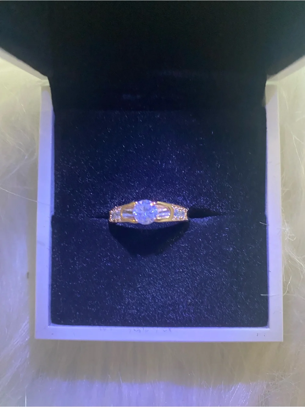 Gold Solitaire Ring with Clear Center Stone - Elegant Women's Ring